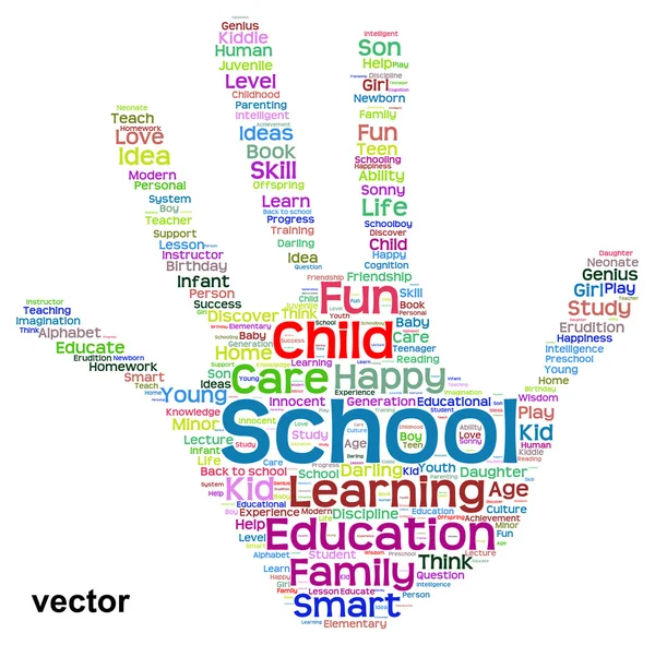 Onderwijs hand afdrukken word cloud — Stockvector