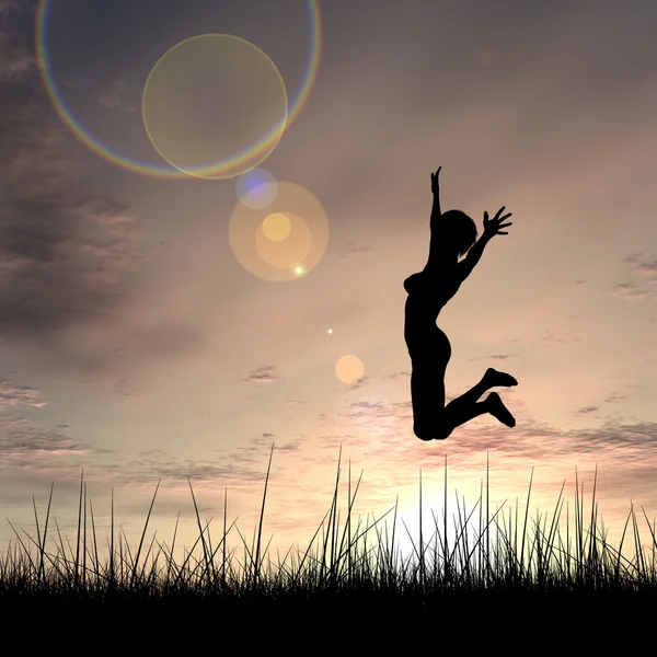 Woman silhouette jumping — Stock Photo, Image