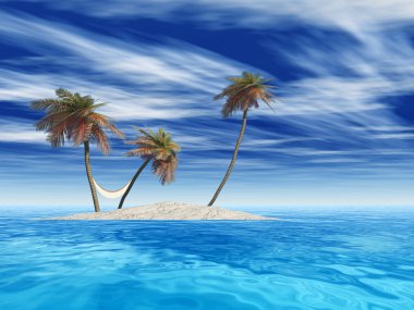  palmiye ağaçları ile ada 