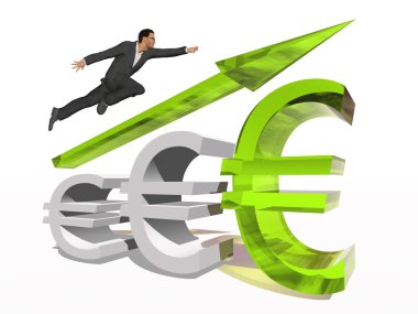  euro simgesi üzerinde atlama işadamı
