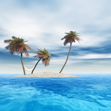  palmiye ağaçları ile ada 