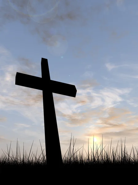 Religionssymbol Silhouette im Gras — Stockfoto