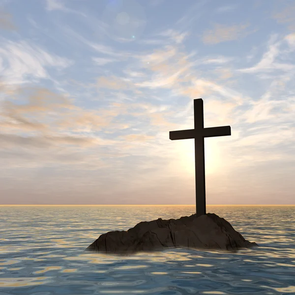 Cross on a little rock island — Stock Photo, Image