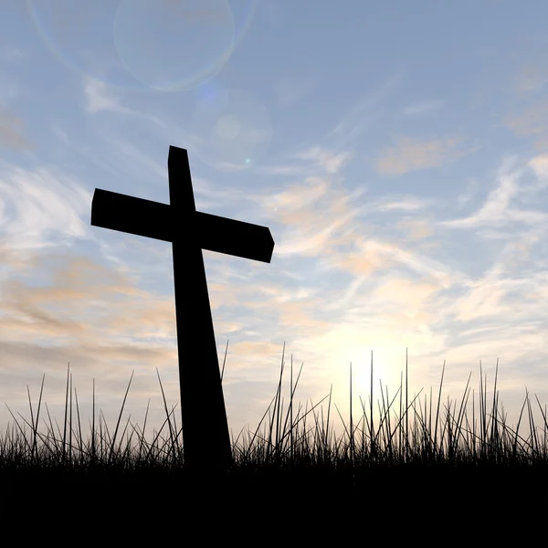 Religionssymbol Silhouette im Gras — Stockfoto