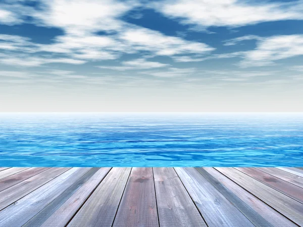 Wooden deck on coast — Stock Photo, Image