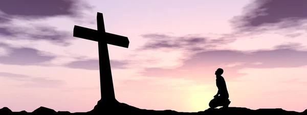 Black cross and  man silhouette — Stock Photo, Image