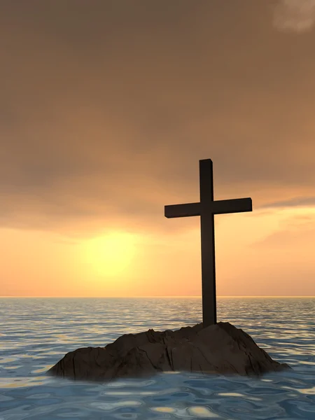 Cross on a little rock island — Stock Photo, Image