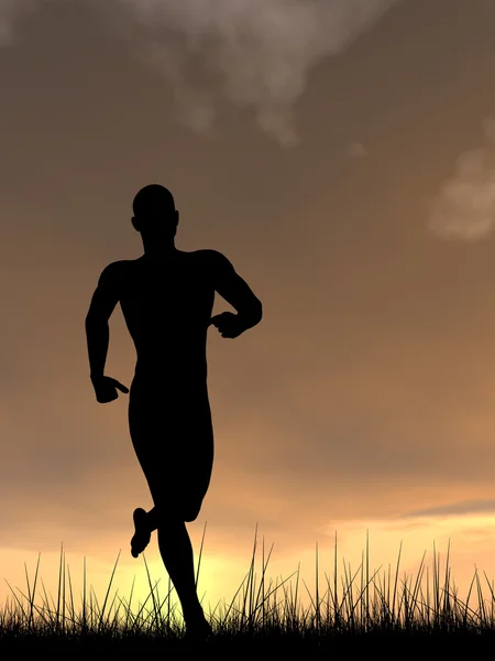 Young man black silhouette running — Stock Photo, Image