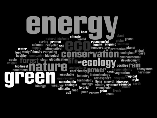 Energia e conservação nuvem de palavras — Fotografia de Stock