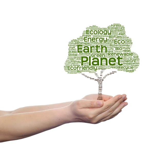 Ecologia verde texto nuvem de palavras — Fotografia de Stock