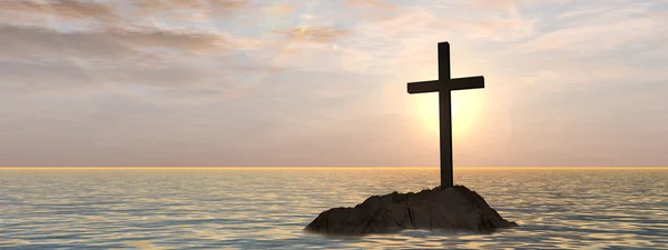 Křesťanský kříž na trochu rock island — Stock fotografie