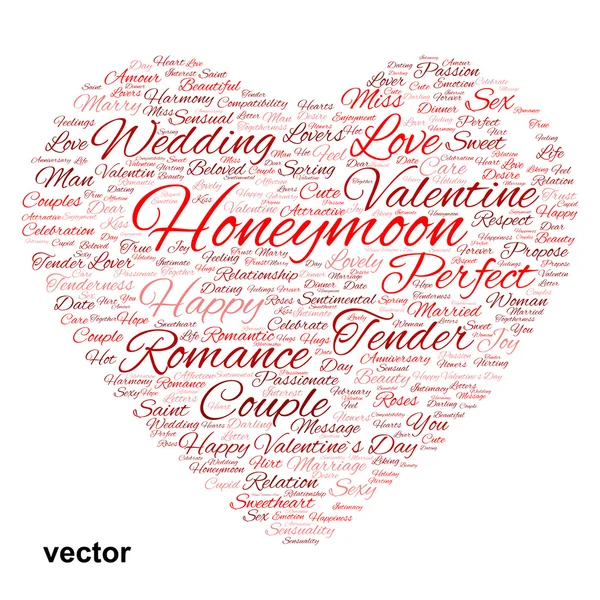 Valentijn hart word cloud — Stockvector