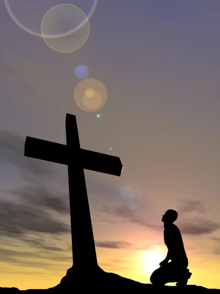 Religion symbol and  man silhouette — Stock Photo, Image