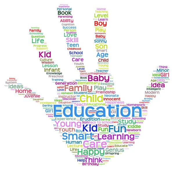 Education abstract hand print word cloud — Stock Photo, Image