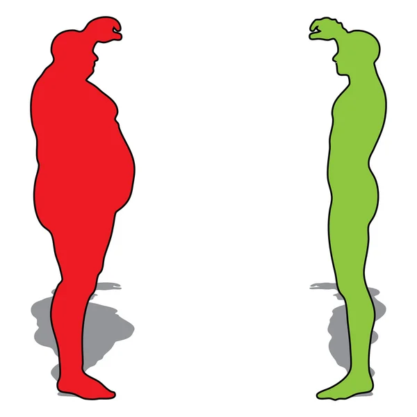 Overgewicht vs slanke man silhouet — Stockfoto