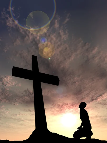 Din sembolü ve adam siluet — Stok fotoğraf