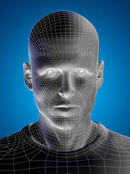 Wireframe jovem rosto humano — Fotografia de Stock