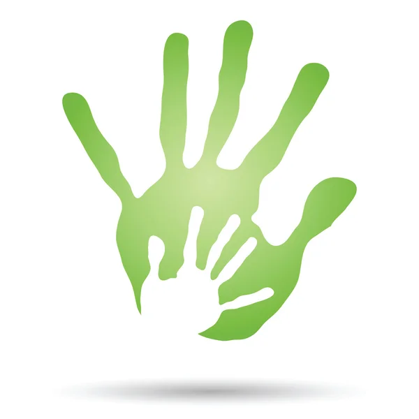 Mãe e criança verde mãos impressões —  Vetores de Stock