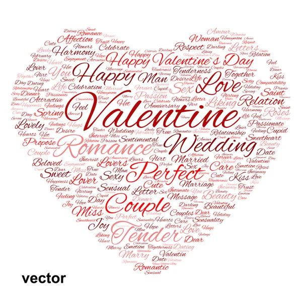 Valentijn hart word cloud — Stockvector