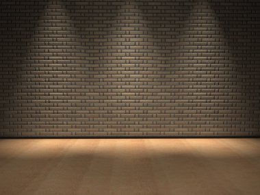 Ahşap zemin ve eski tuğla duvar 