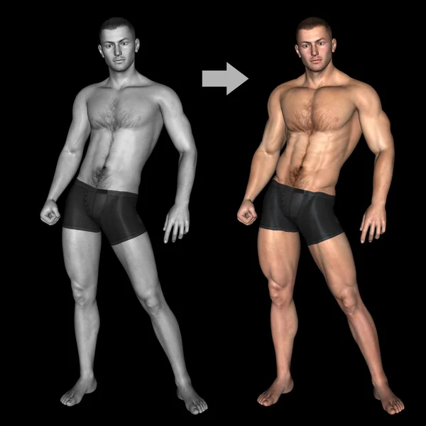 Erkek vücut geliştirmeci önce ve sonra — Stok fotoğraf