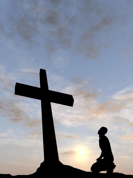 Simbolo della religione e silhouette dell'uomo — Foto Stock