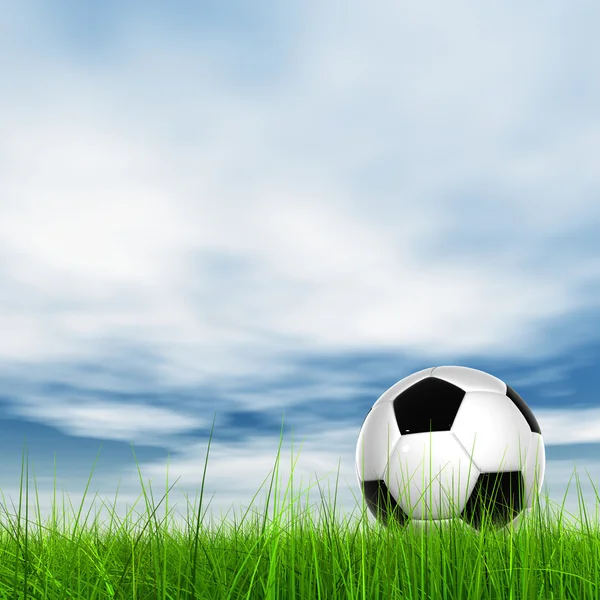 Pelota de fútbol en hierba de campo fresco — Foto de Stock