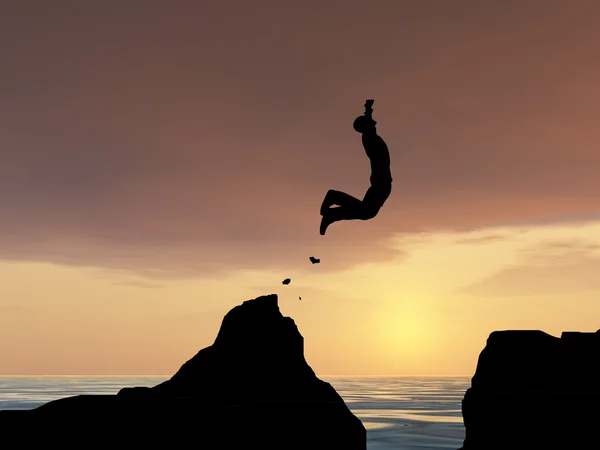 절벽에서 점프 하는 사업가 실루엣 — 스톡 사진