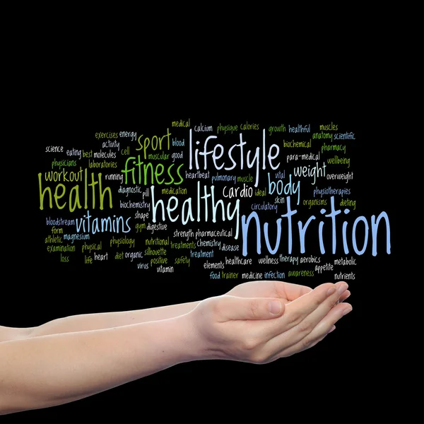 Diet word cloud in human  hands — Stock Photo, Image