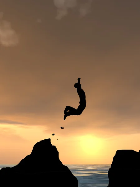 Businessman silhouette jumping from cliff — Stock Photo, Image