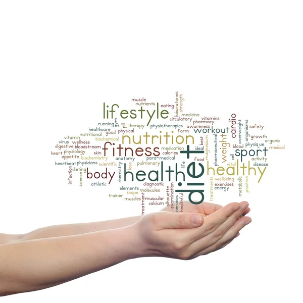 Diet word cloud in human  hands — Stock Photo, Image