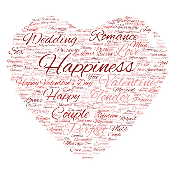 Día de San Valentín wordcloud en forma de corazón — Foto de Stock