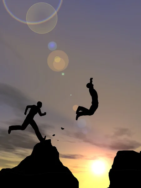 Businessmen silhouettes jumping — Stock Photo, Image