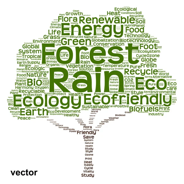 Ecologia árvore palavra nuvem — Vetor de Stock