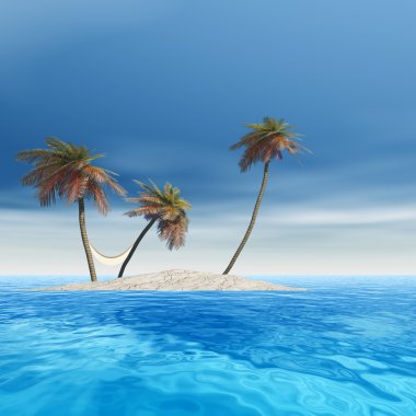  palmiye ağaçları ile ada 