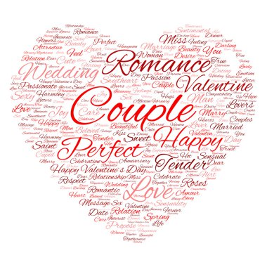 Sevgililer günü wordcloud kalp şeklinde 