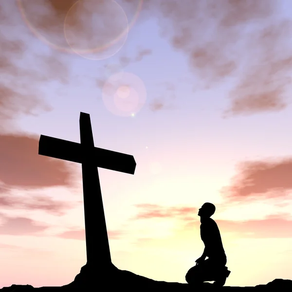 Religie symbool en man silhouet — Stockfoto