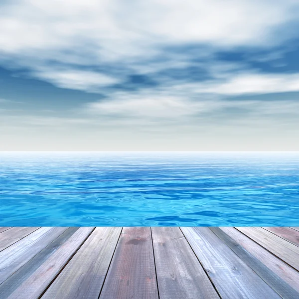 Wooden deck on coast — Stock Photo, Image