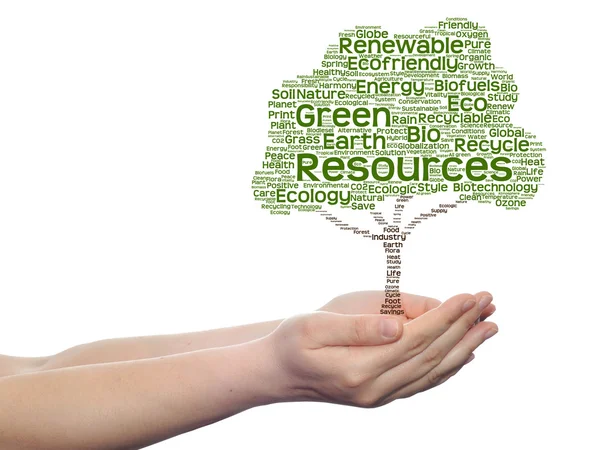 Ecologia verde texto nuvem de palavras — Fotografia de Stock