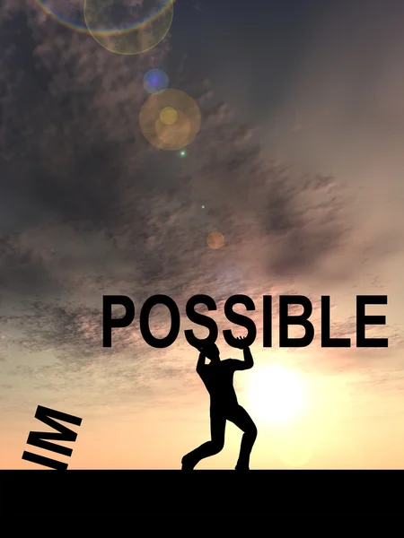 Muž zvedání nemožné nebo možné text — Stock fotografie