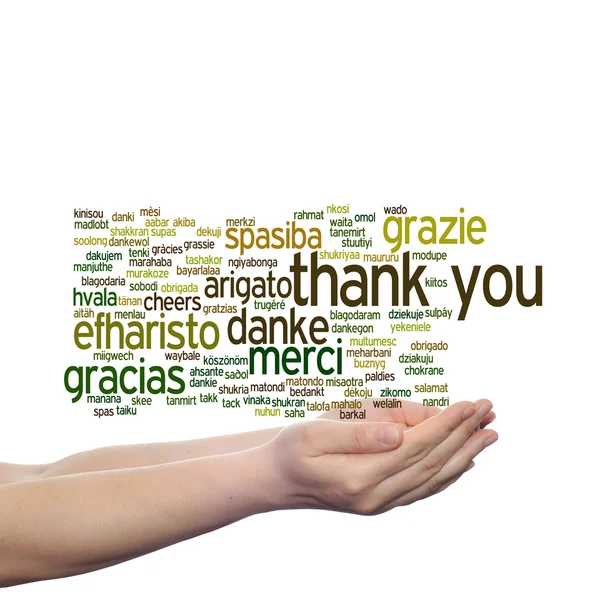 Thank you word cloud held in hands — Stock Photo, Image