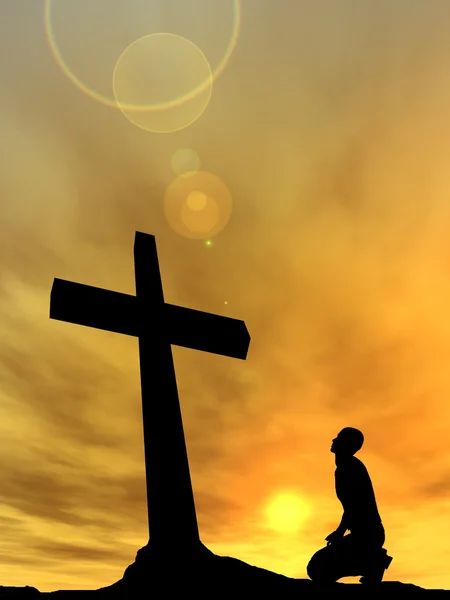 Religion symbol and  man silhouette — Stock Photo, Image