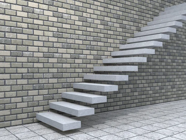 Concrete stair  near a brick wall — Stock Photo, Image