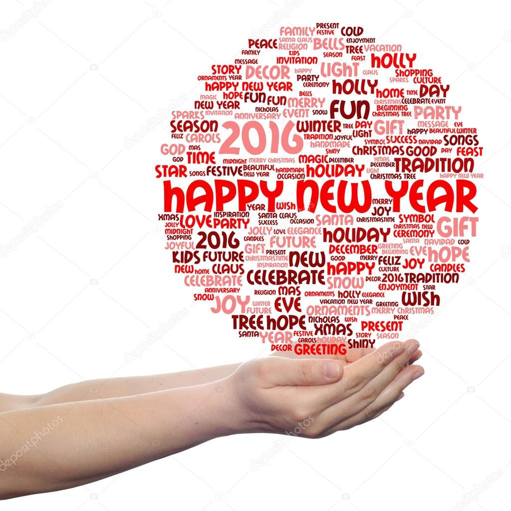 Concept conceptual Happy New Year 2016 or Christmas abstract holiday red word cloud isolated — by design36