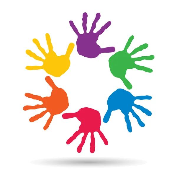 Círculo feito de mãos humanas coloridas pintadas — Fotografia de Stock