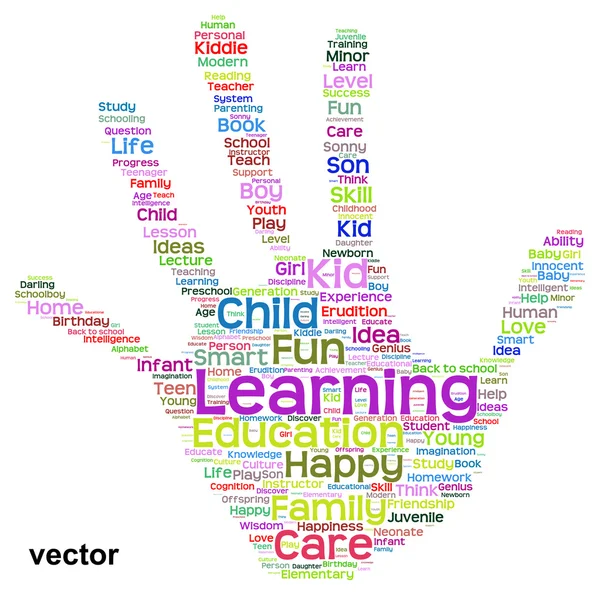 Onderwijs hand afdrukken word cloud — Stockvector