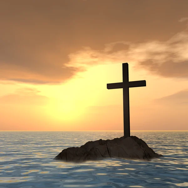 Cross on a little rock island — Stock Photo, Image