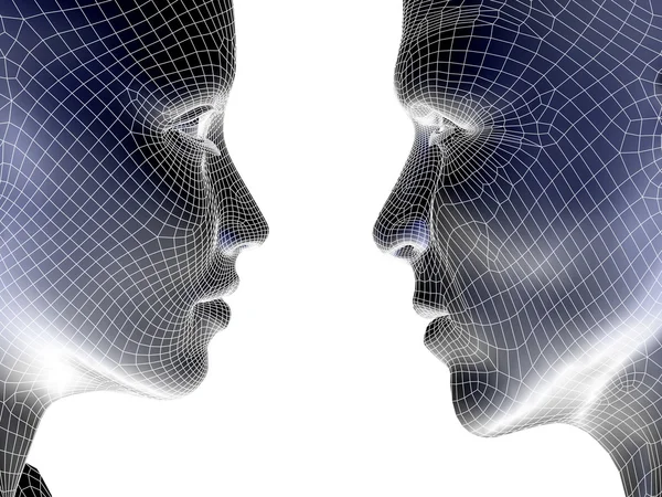 Wireframe human male and  female heads — Stock Photo, Image