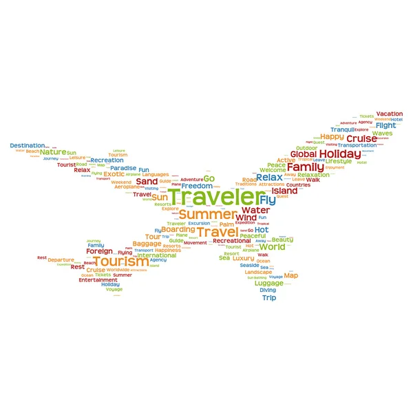 Viaggio parola nube o wordcloud come aereo — Foto Stock