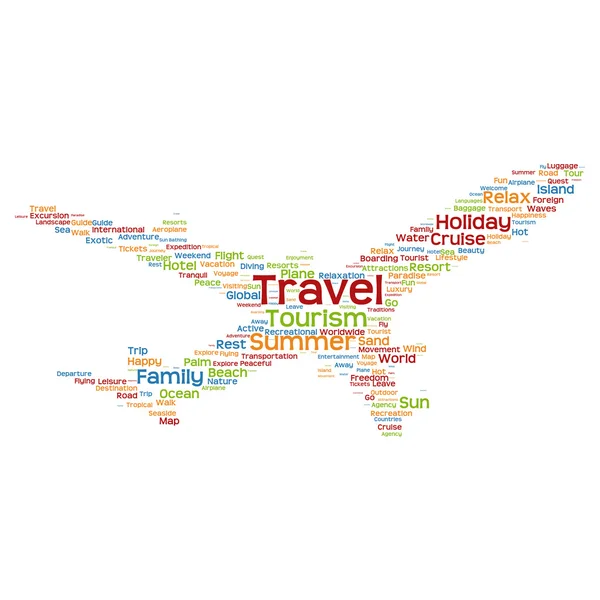 Travel  word cloud or wordcloud as plane — Stock Photo, Image